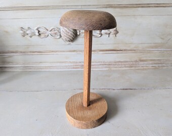 LARGE French Vintage Wooden Hat Stand, Milliner, Primitive Wooden Hat Holder, Hat Rack, Wig holder, Beret Stand   6158