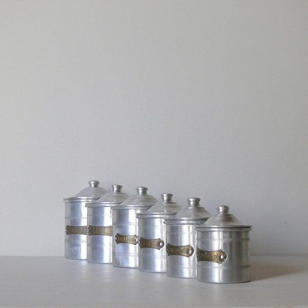 RESERVED French Vintage Set of 6 Aluminium Canisters