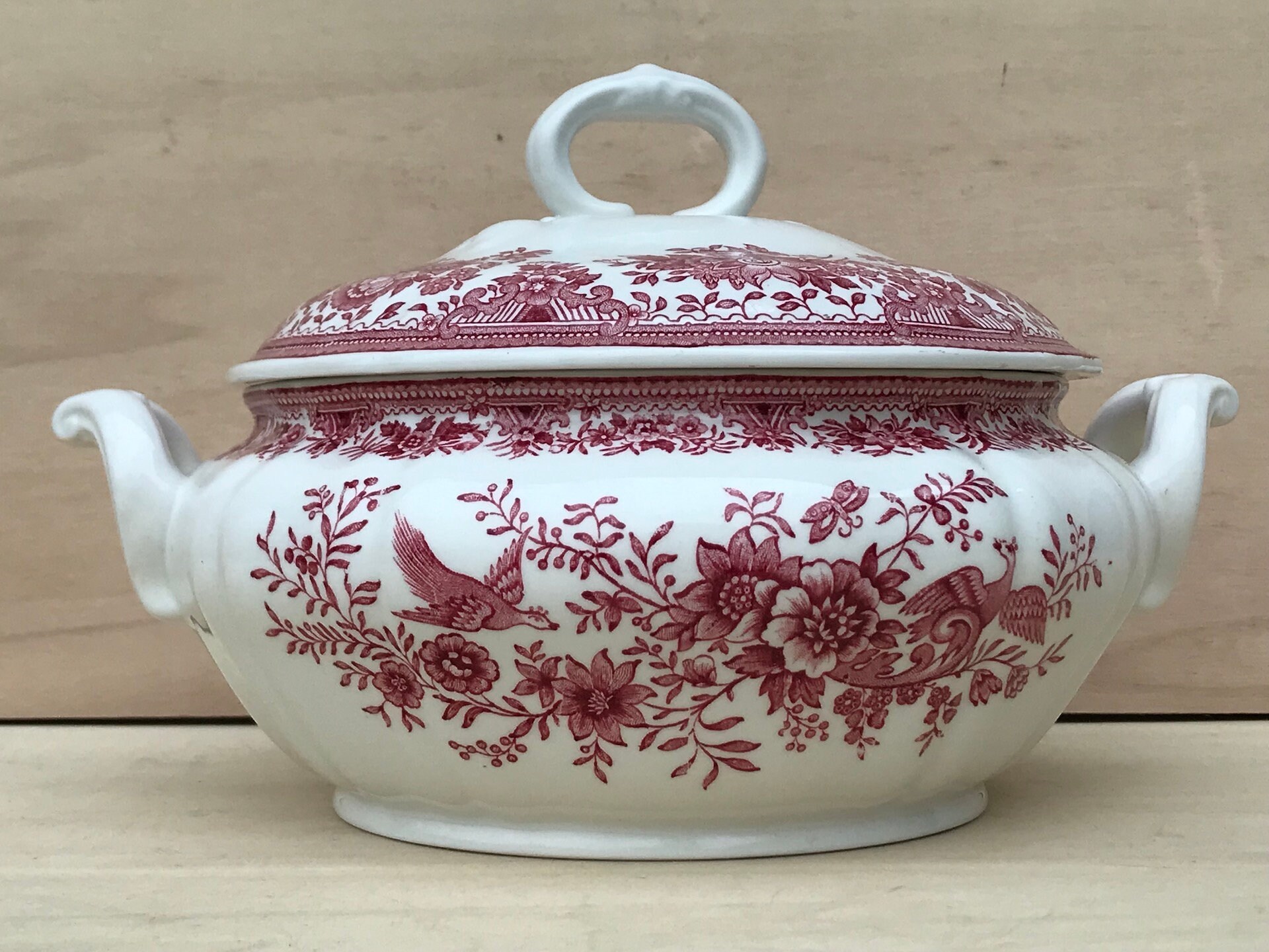 Joli Bol de Légumes Rouges et Blancs Vintage, Service, Villeroy & Boch, Fleurs Plantes, Faisan 5927