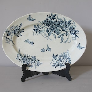 Antique French Faience Blue Transferware, Jasmine, Serving Platter 12 image 1