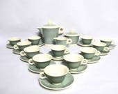 French Art Deco Digoin Coffee Set, Tea Set, Cups and Saucers Art Deco Green