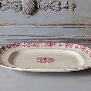 1800's Antique French Red Transferware Serving Platter, Rectangular, Ironstone Plate, Paris, Regent 6142 image 8