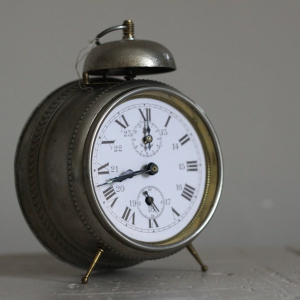 Gorgeous French Antique Alarm Clock Industrial Loft Deco Large