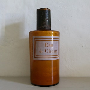 LARGE Antique French Apothecary Jar Pharmacy Bottle. Mouth blown with Etched Glass Labels