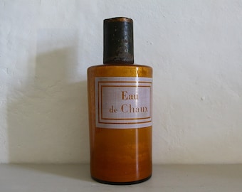 LARGE Antique French Apothecary Jar Pharmacy Bottle. Mouth blown with Etched Glass Labels