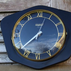 French Vintage Mid Century Wall Clock, Bayard, Black, Timepiece, Chronograph, French Brocante, Home Decor   5365