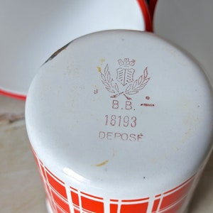 Antique Enamel Nesting Canisters Red and White Plaid Signed and numbered image 7