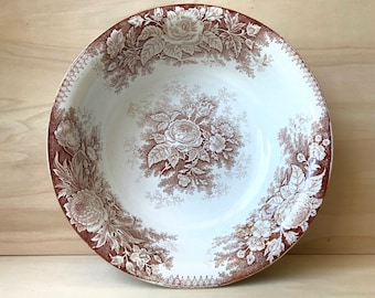 Large Antique French Jardiniere Wash Bowl, Brown Floral Transferware By Digoin & Sarreguemines, 1920's,    5826