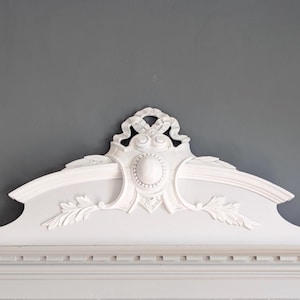 Antique French Wooden Pediment, Over Door, Bed Decoration, White/Grey Antique Decorative Pediment  6256