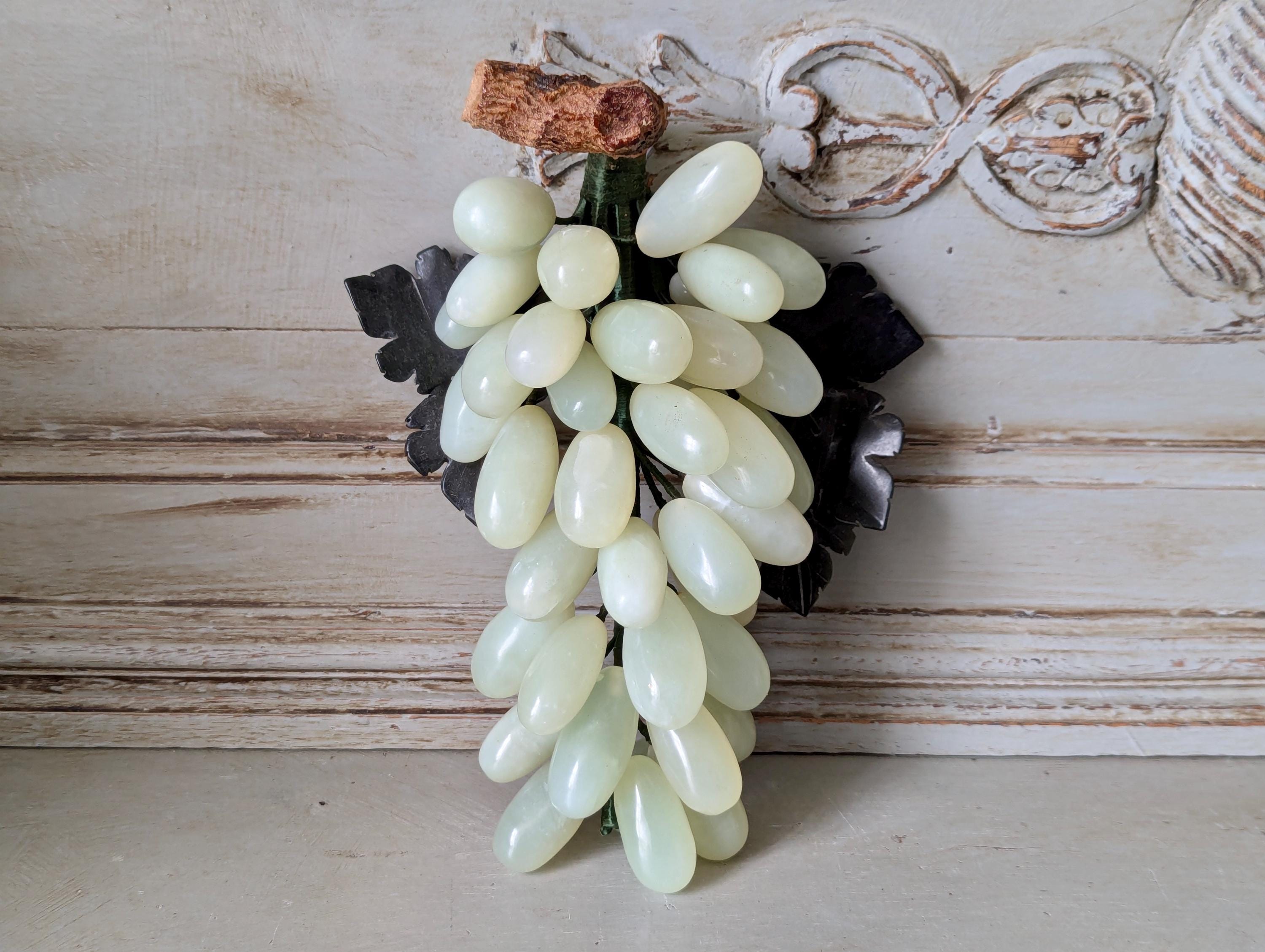 Sculpture Raisins En Marbre Albâtre – Italie – MCM – Vert Et Bleu – Décor Vintage