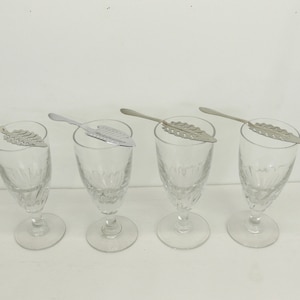 Antique French Absinthe Glasses plus Absinthe Spoons, Mouth Blown Glass, Set of 4, 1920&#39;s