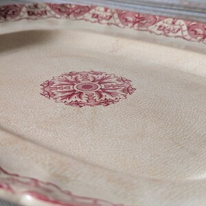 1800's Antique French Red Transferware Serving Platter, Rectangular, Ironstone Plate, Paris, Regent 6142 image 3