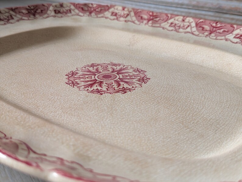 1800's Antique French Red Transferware Serving Platter, Rectangular, Ironstone Plate, Paris, Regent 6142 image 3