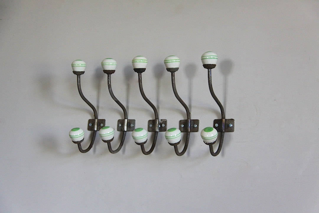 Ensemble de 6 Crochets Manteau Français Chics Shabby, Chevilles Vertes Porcelaine Porte-Chapeau