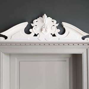 LARGE Antique French Wooden Pediment, Above Door, Armoire, Bed Decoration, White Antique Fronton Decorative Pediment, French Brocante  6237