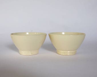 Antique Ironstone Cafe Au Lait Bowls, Shabby Chic Cream Sarreguemines, Set Of 2 Earthenware