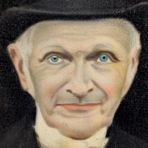Antique French Portrait Painting of a Man, Oil on Canvas, Old Picture, French Art, Blue Eyes, Steampunk, French Brocante  6262