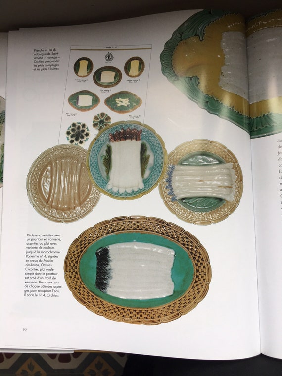 Antique French Majolica Asparagus Service With 5 Asparagus Plates And A Server Orchies Barbotine