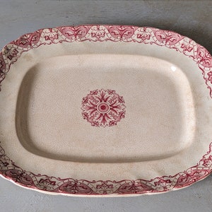 1800's Antique French Red Transferware Serving Platter, Rectangular, Ironstone Plate, Paris, Regent 6142 image 7