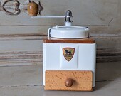French Vintage Peugeot Coffee Mill, Grinder, White Enamel, Burr Grinder, manual grinder Fully Restored, French Brocante 5971