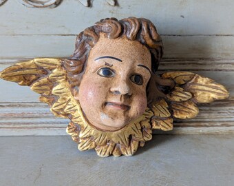 Gorgeous Vintage French Carved Wooden Cherub, Face of an Angel, Wall decor, Home Decor, French Brocante   6204