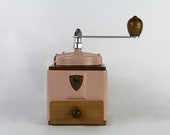 French Vintage Coffee Mill Grinder,  Ointment Pink Enamel with Burr Grinder