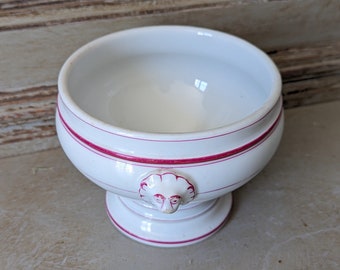 French Vintage Soup Bowl with Lion Head Handles Earthenware, Mini Tureen, Small Bowl, French Brocante  6134