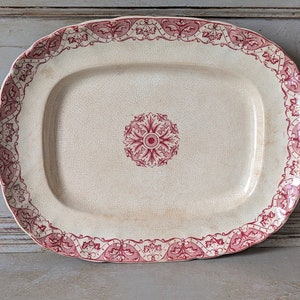 1800's Antique French Red Transferware Serving Platter, Rectangular, Ironstone Plate, Paris, Regent 6142 image 1
