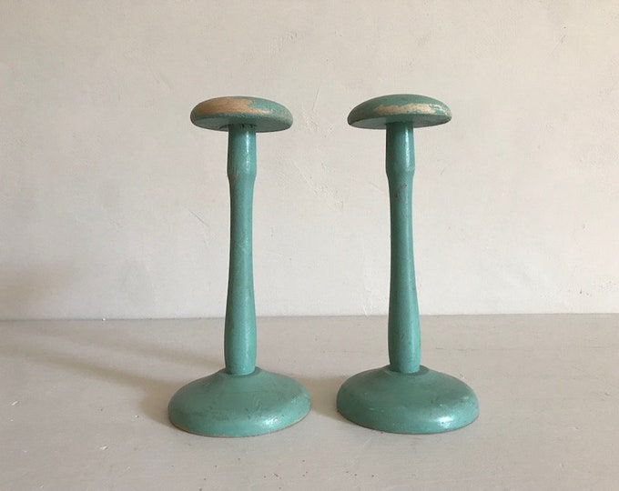 French Antique Hat Display Stands, Milliner Hat Holder, Sea Foam Green