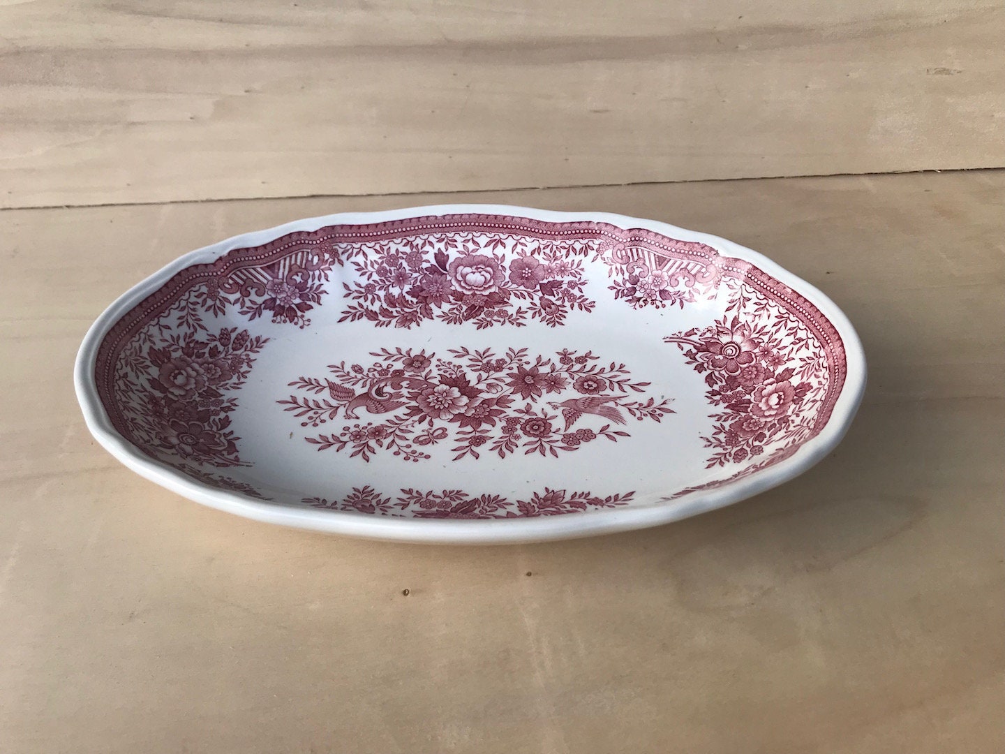 Plateau de Service Vintage, Ovale Rouge et Blanc, Plateau à Hauts Côtés, Villeroy & Boch, Fleurs Pla