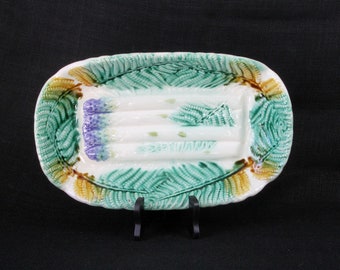 French Antique Asparagus Platter, Majolica, Salins Barbotine