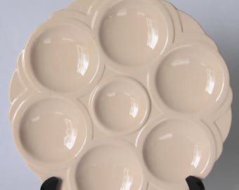 RARE Antique Art Deco French Oyster Plate, Sarreguemines, Rare Pale Pink Oyster Plate, Seafood platter, French Brocante  5009