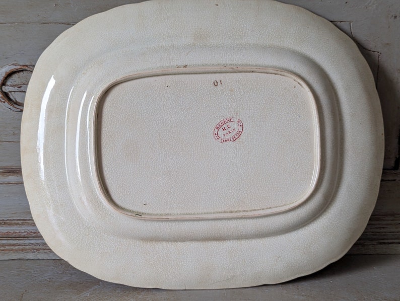 1800's Antique French Red Transferware Serving Platter, Rectangular, Ironstone Plate, Paris, Regent 6142 image 10