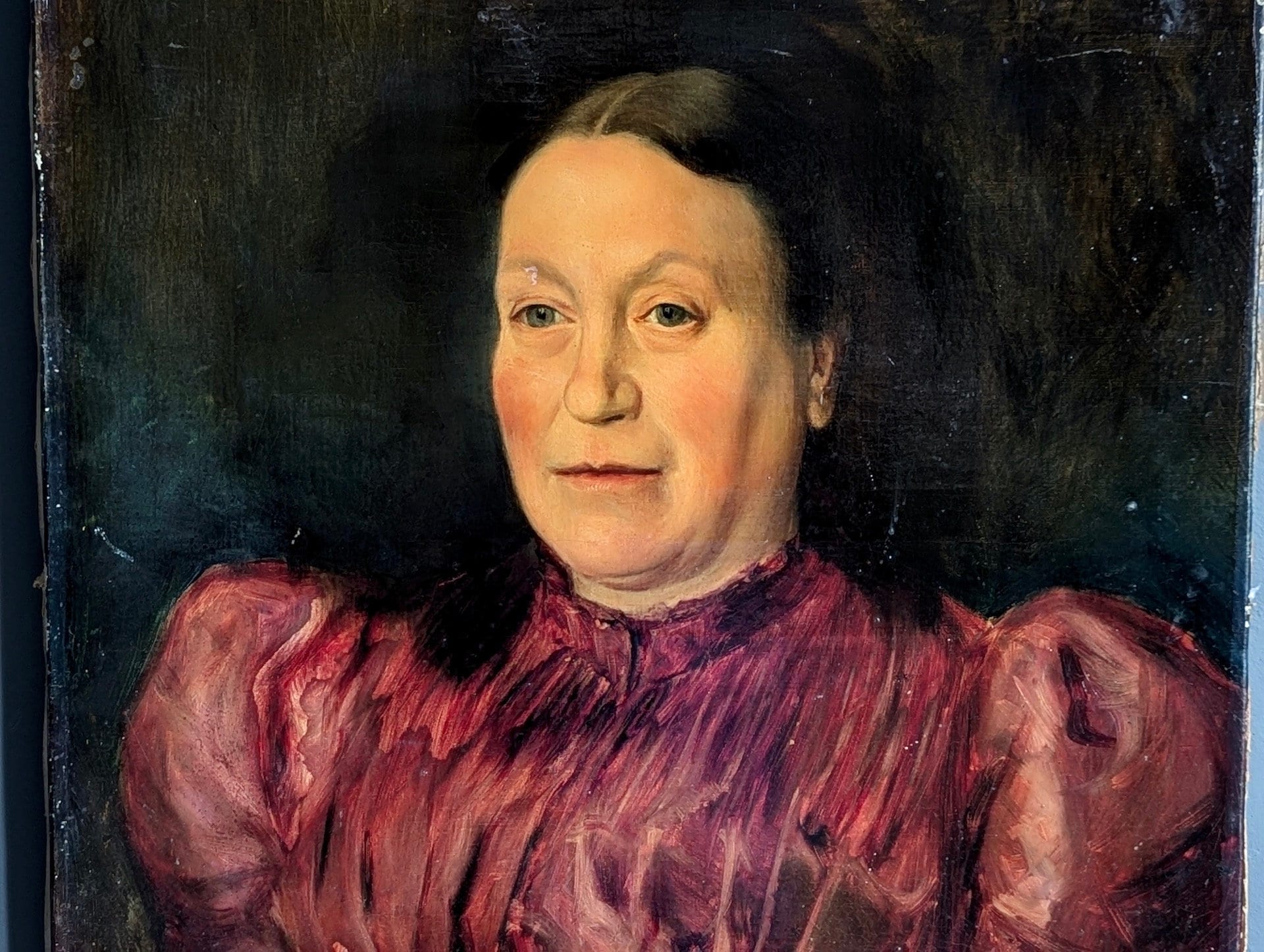 アンティーク女性肖像画、19世紀フランス、署名入り油彩キャンバス