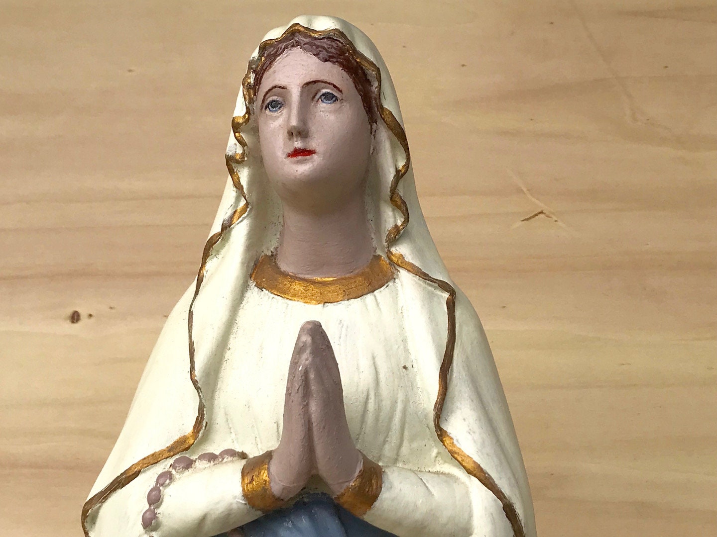Très Grande Statue en Plâtre Vintage Français de La Vierge, Notre-Dame, Vierge Marie, Collectionneur