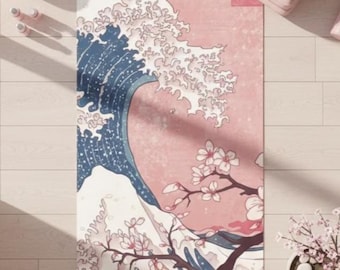 Yoga Mat, Hokusai Cherry Blossom Design, Exercise Mat, Workout Gear, Meditation Pad, Fitness Accessories