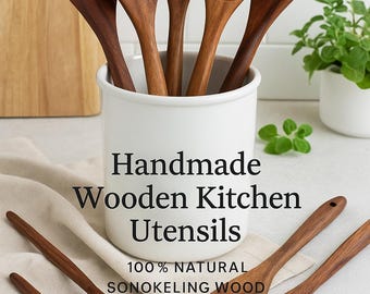 Handmade Rosewood Cooking Utensil Set 10 pcs | Rustic Wooden Kitchen Tools