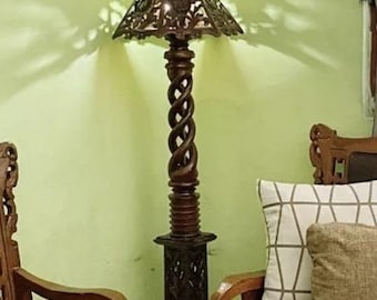 Hand geschnitzte Teakholz Stehlampe Indonesier Boho Holz Stehlicht Dekor