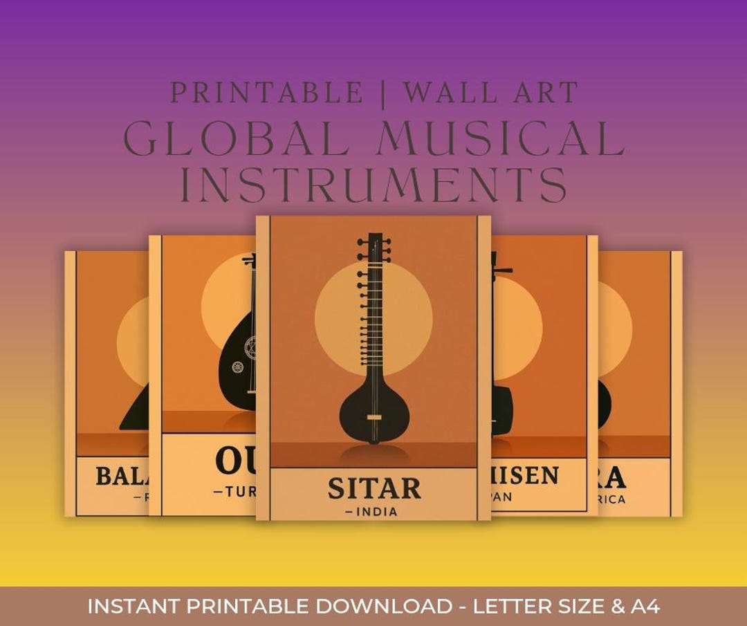 Vintage World Instruments Printable Set (5) – A4 300 DPI, Music Room ...