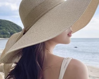 Packable Wide Brim Straw Sun Hat for Women – Foldable Beach, Travel Floppy Summer Hat