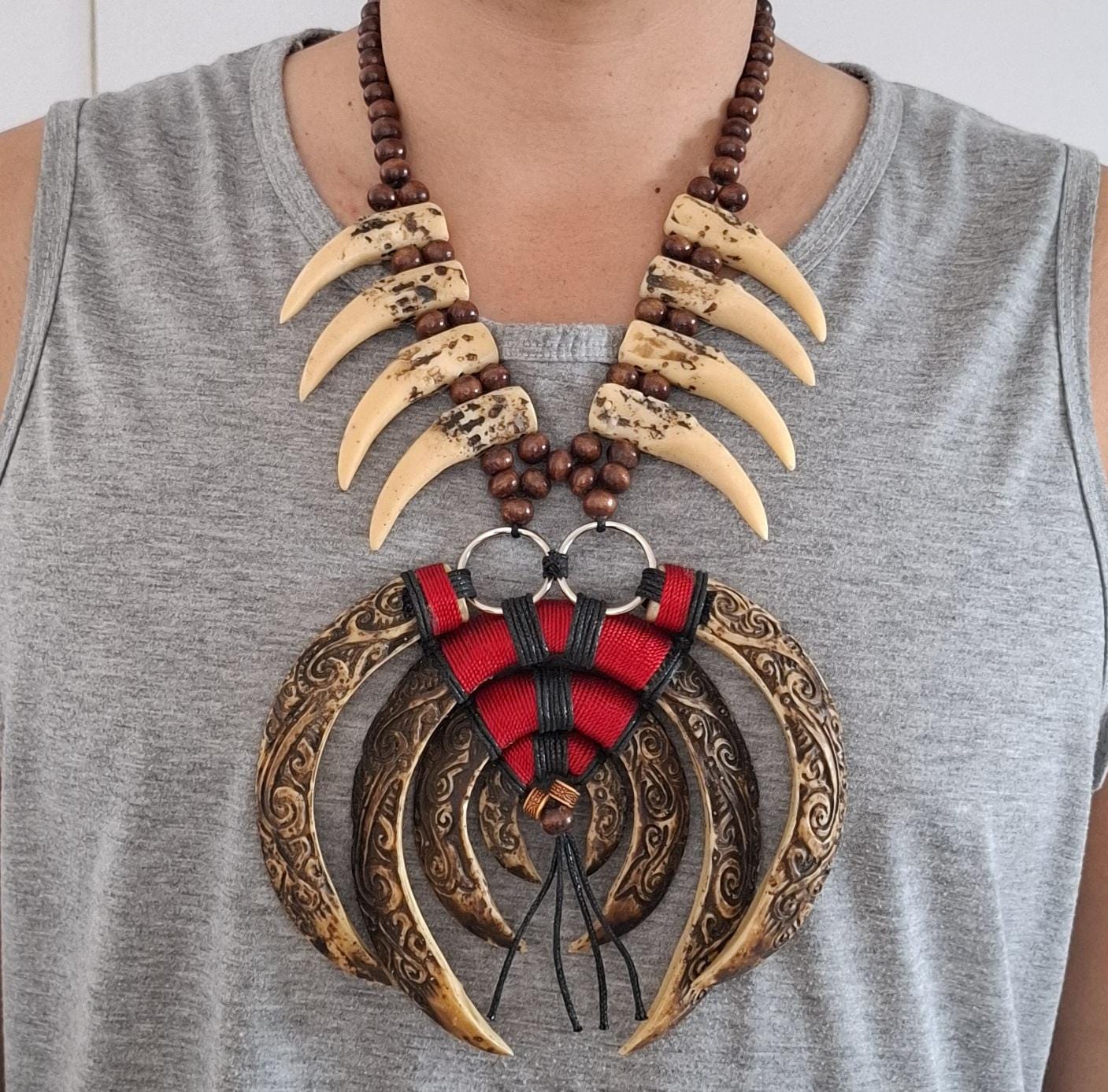 Replica Dayak Tribal Skull Claw Tusk Necklace | XL Boho Festival