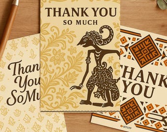 Thank You Card Bundle | Printable A6 Cards | Ethnic Indonesian Design | Digital Download (PDF + PNG)