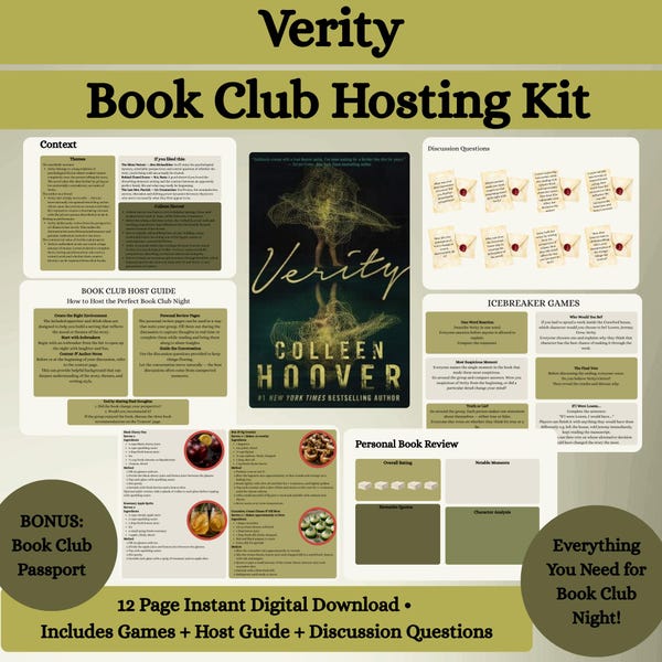 Kit pour club de lecture Verity, questions et jeux pour discuter du club de lecture, animateur/animatrice de club de lecture