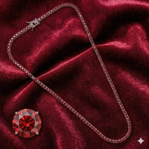 Collar de tenis rojo, circonita cúbica con aspecto de rubí, plata de ley 925, brillo similar al de un diamante.