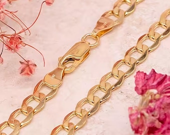 Diamond Cut 9K Gold Curb Chain Necklace • 18 Inch Fine Gold Jewelry
