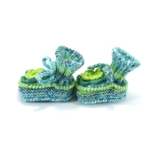 Knitted Baby Booties with Crochet Flower Green and Blue, 3 6 months image 4