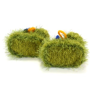 Hand Knitted Baby Booties with Bell Flowers Green and Blue, 0 6 months image 4