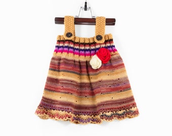 Knitted Baby Girl Dress, Winter Girl Fashion, Autumn Colors, Size 9 - 12 months, Knit Warm Baby Dress