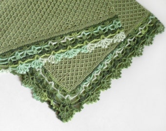 Knitted Baby Blanket,Green, Cotton Baby Blanket, 100% Natural, Lace Crochet Blanket, Baby Car,Travel Blanket, Shower Gift