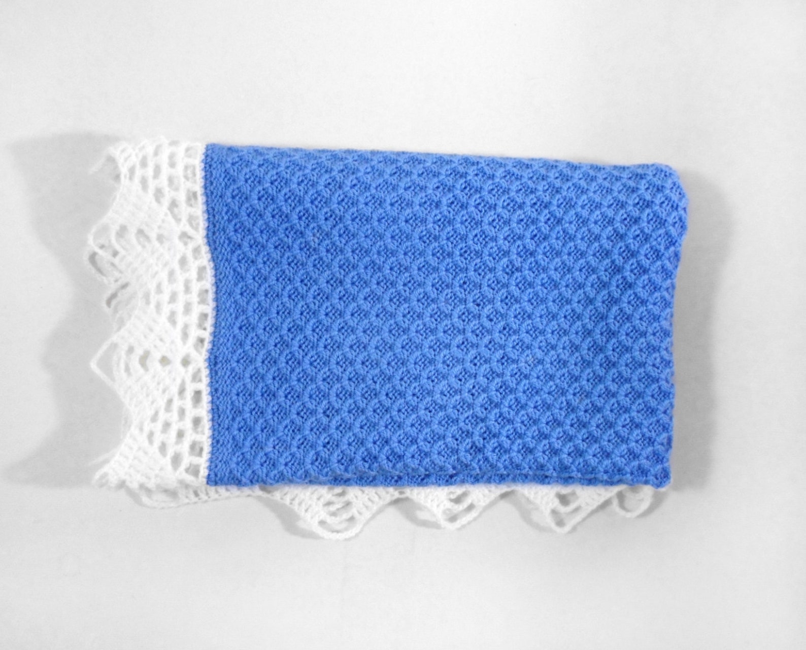 Knitted Baby Blanket Blue and White Etsy